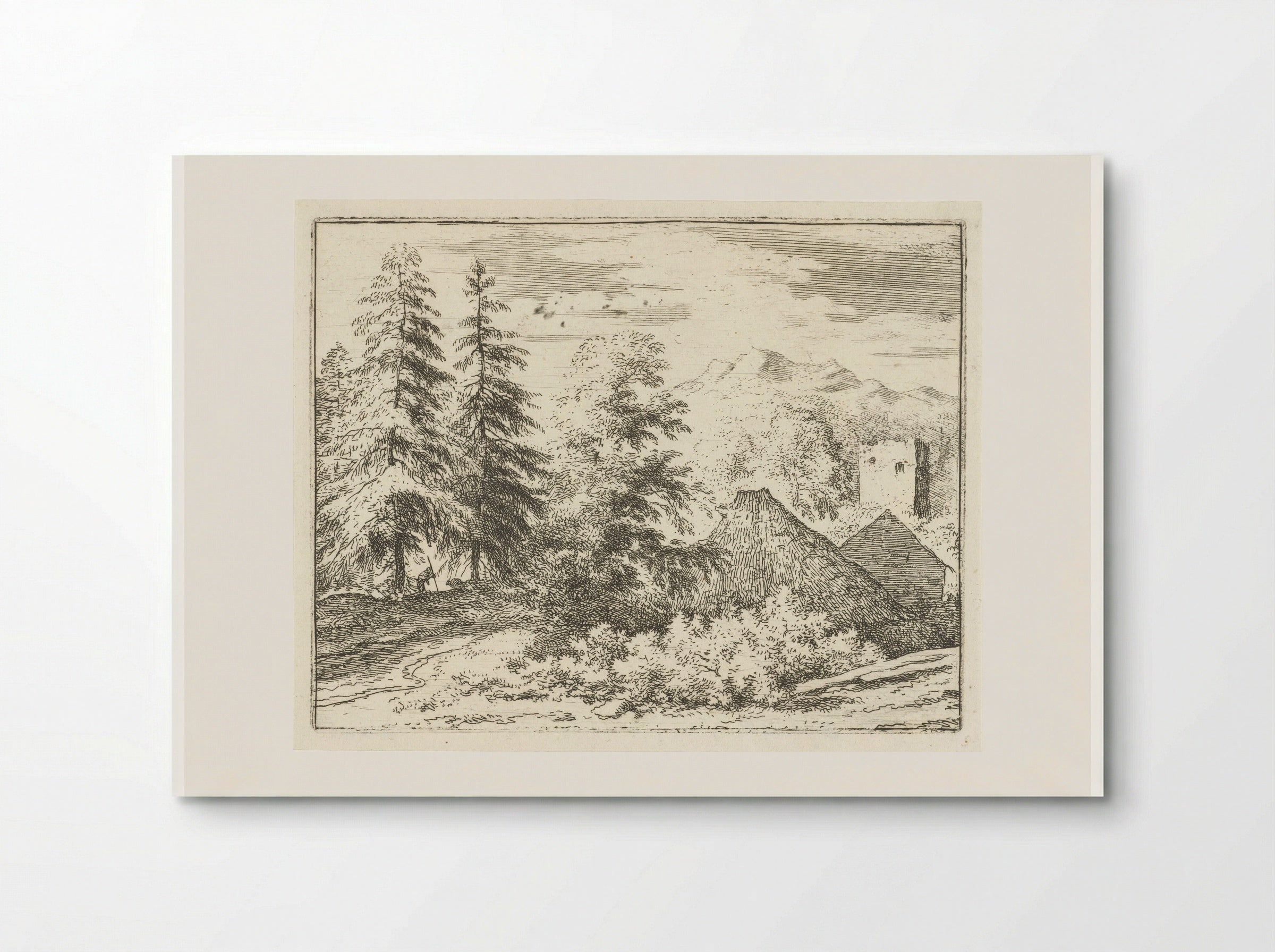 Landschap met man tussen twee sparren - Allaert van Everdingen - Poster
