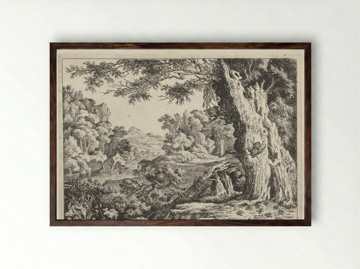 Landschap met mieren en bijen - Johan le Ducq - Framed Print Dark Wood