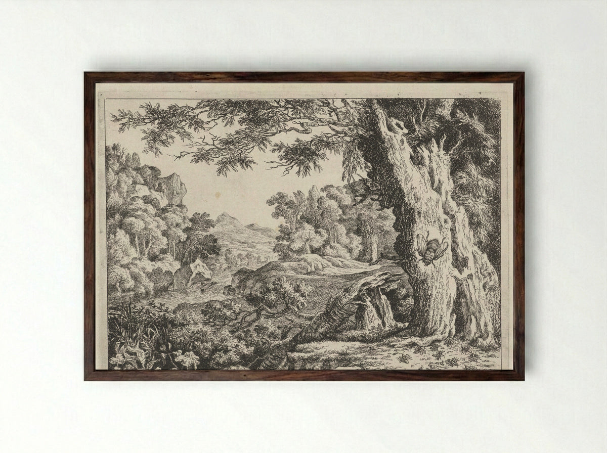 Landschap met mieren en bijen - Johan le Ducq - Framed Print Dark Wood