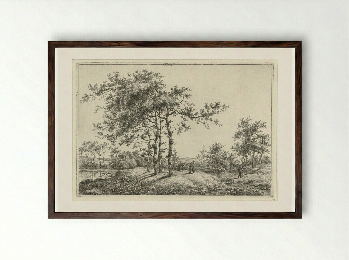 Landschap met moeder en kind - Hermanus Fock - Framed Print Dark Wood