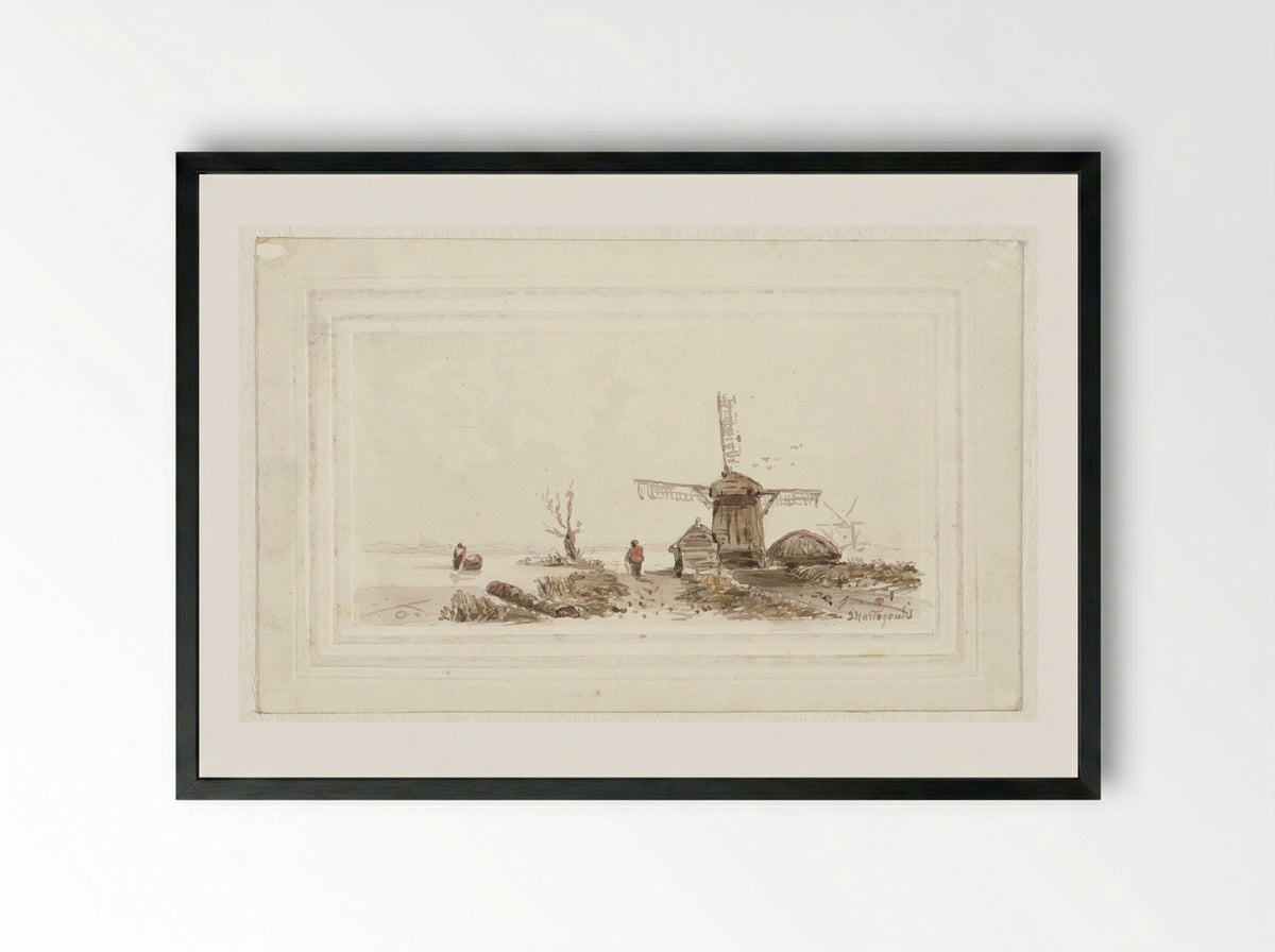 Landschap met molen - Joseph Hartogensis - Framed Print Black