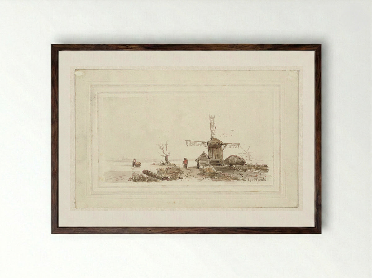 Landschap met molen - Joseph Hartogensis - Framed Print Dark Wood
