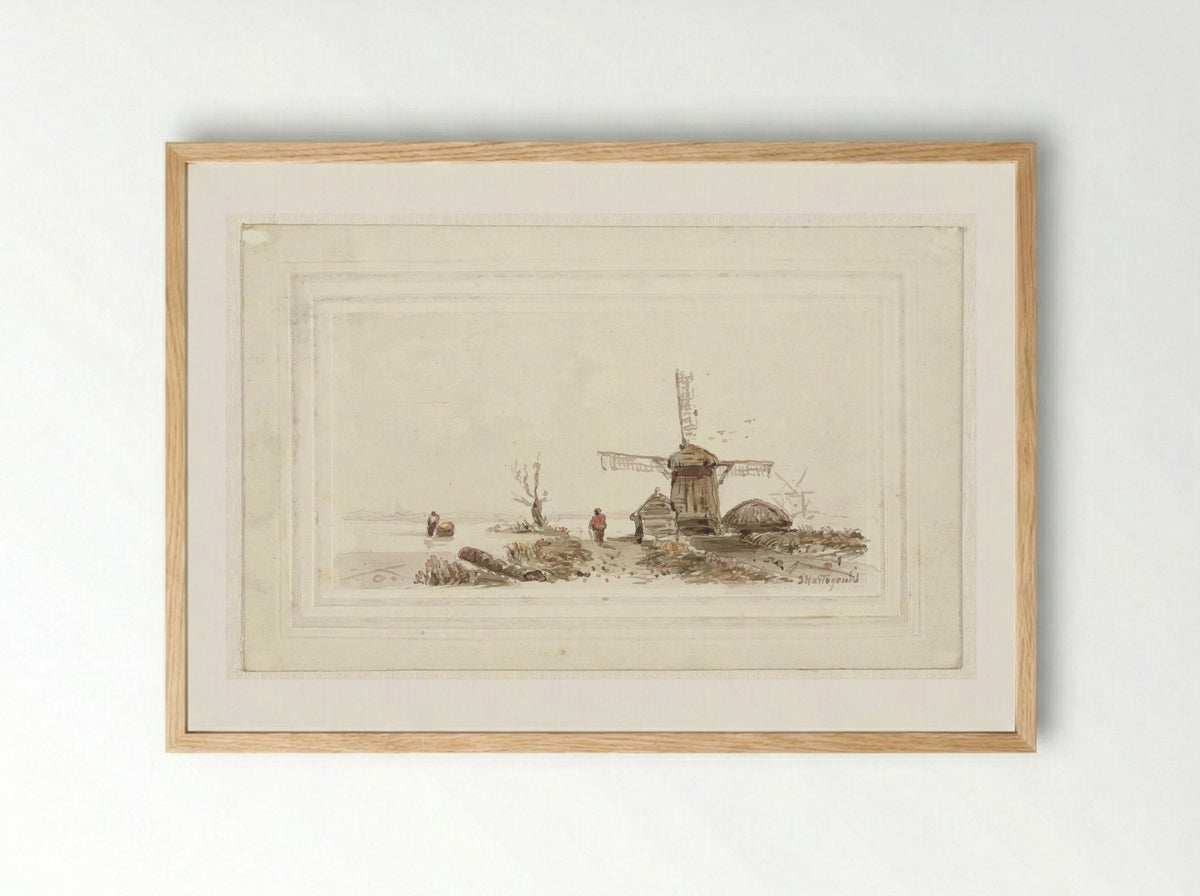 Landschap met molen - Joseph Hartogensis - Framed Print Wood