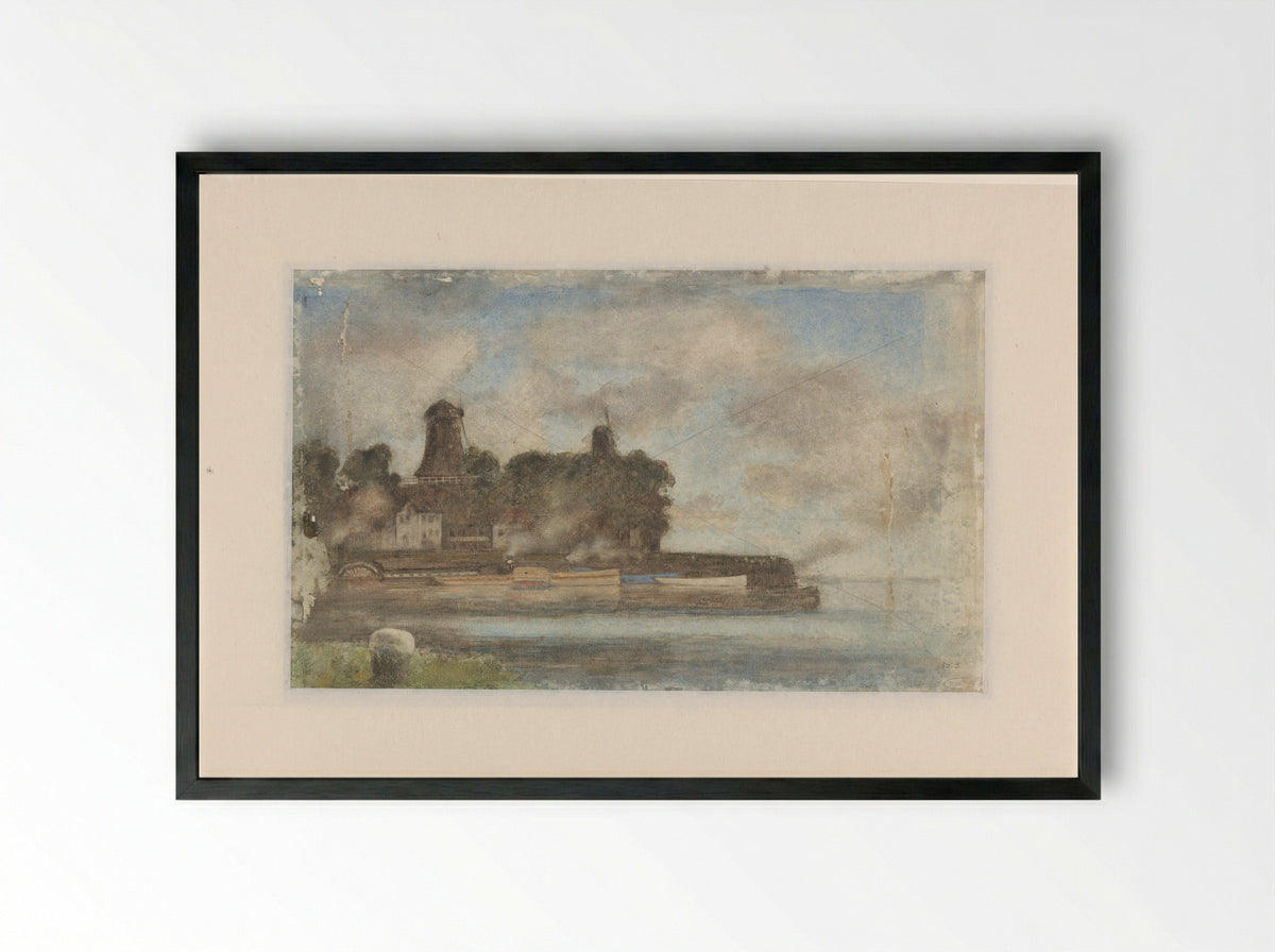 Landschap met molens bij water - Anton L. Koster - Framed Print Black