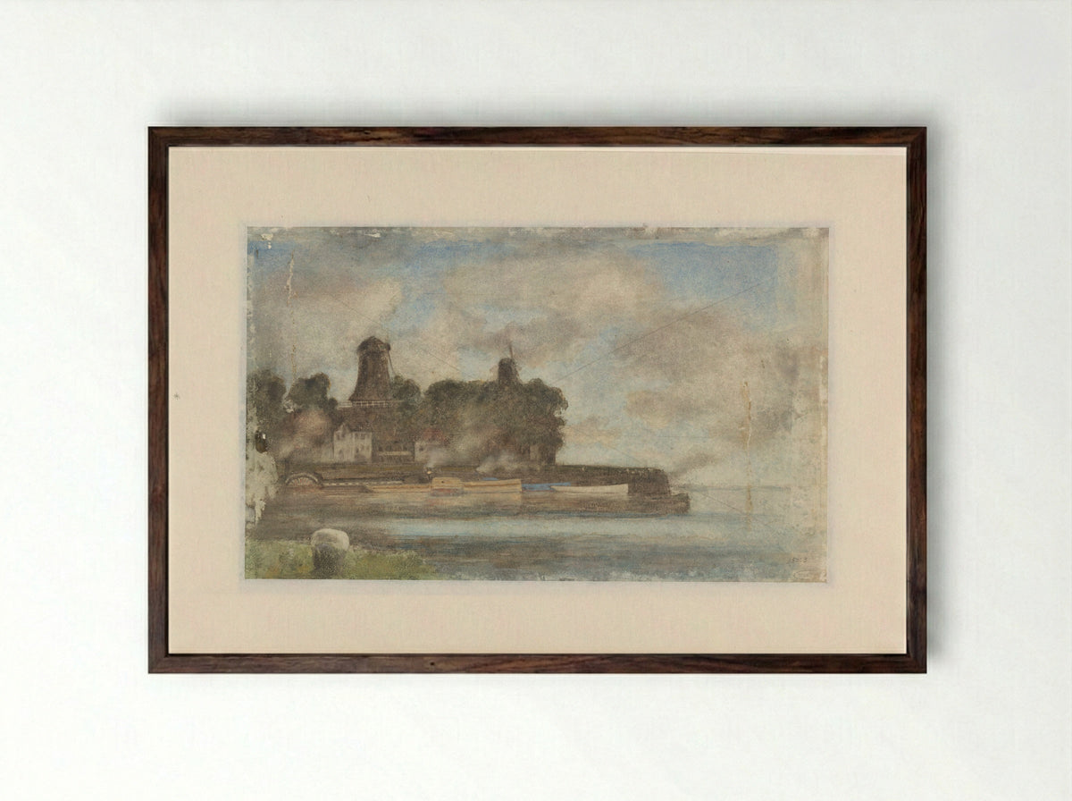 Landschap met molens bij water - Anton L. Koster - Framed Print Dark Wood
