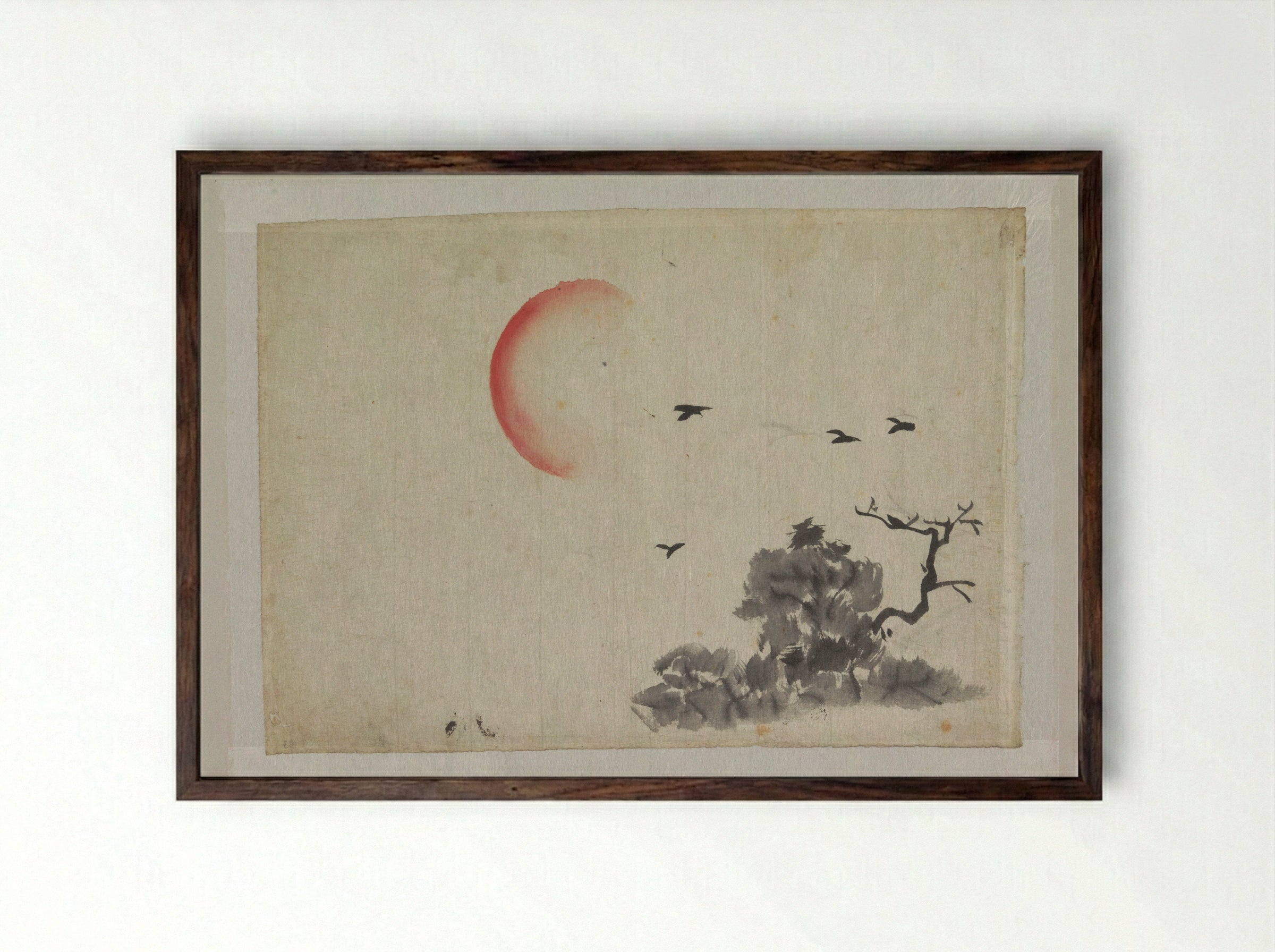 Landschap met ondergaande zon - Ichirakasai - Framed Print Dark Wood