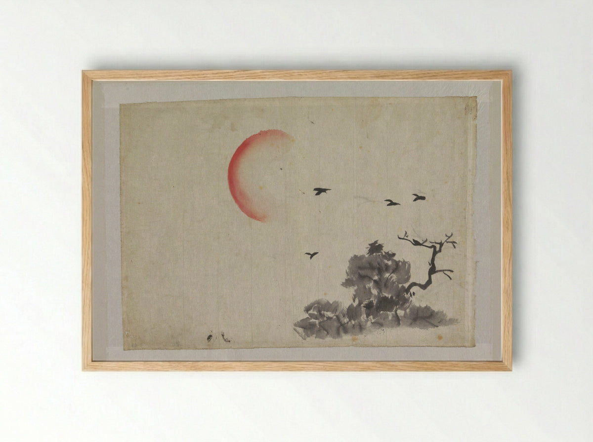 Landschap met ondergaande zon - Ichirakasai - Framed Print Wood