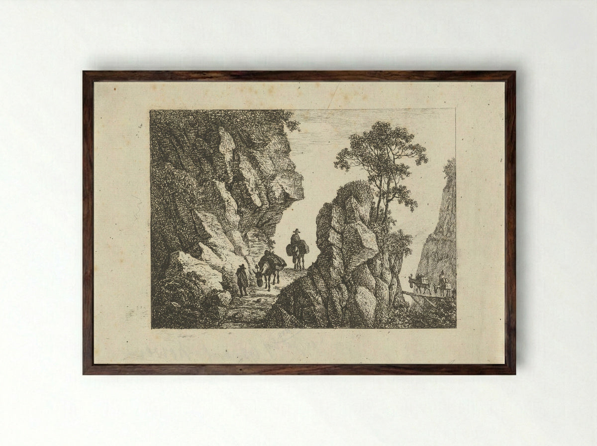 Landschap met pakezels en reizigers - Otto Baron Howen - Framed Print Dark Wood
