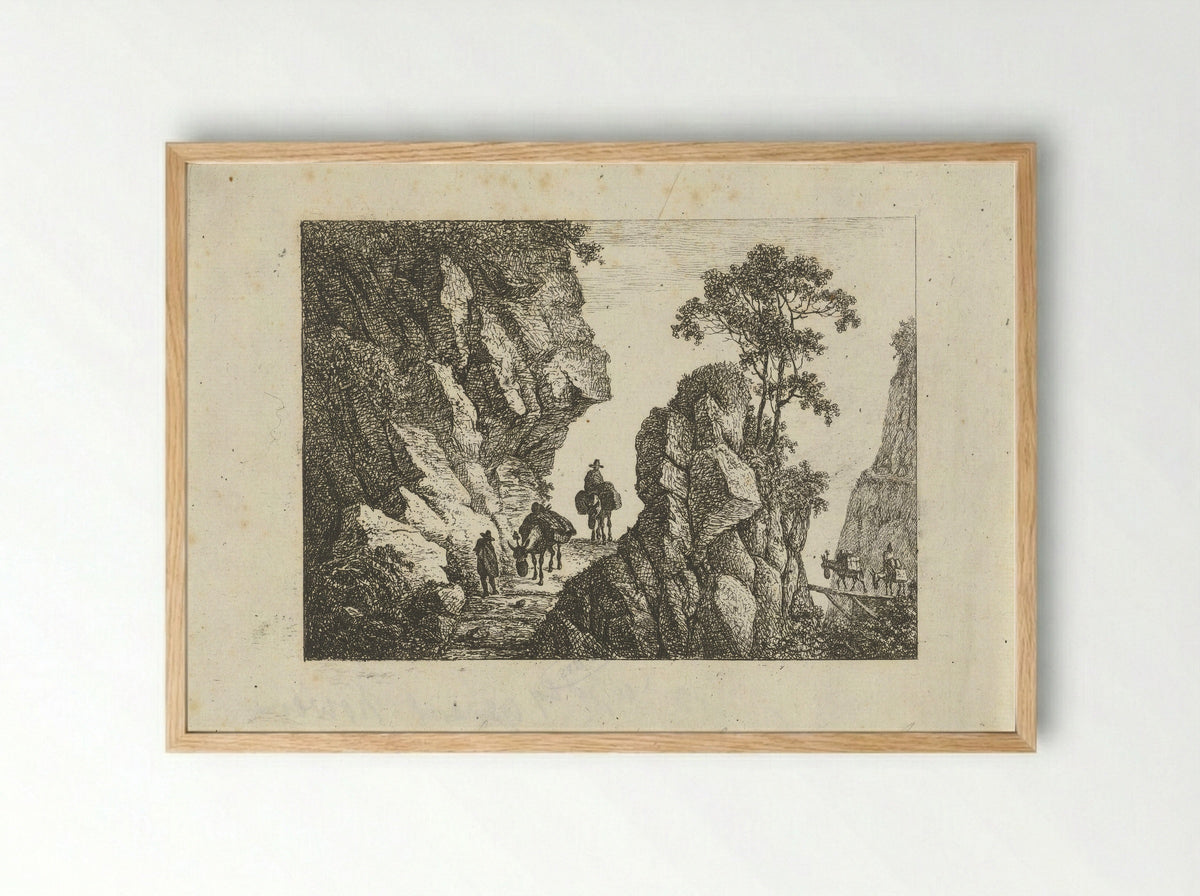 Landschap met pakezels en reizigers - Otto Baron Howen - Framed Print Wood