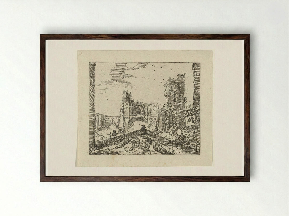 Landschap met poort en ruïne - Guilliam van Nieulandt (II) - Framed Print Dark Wood