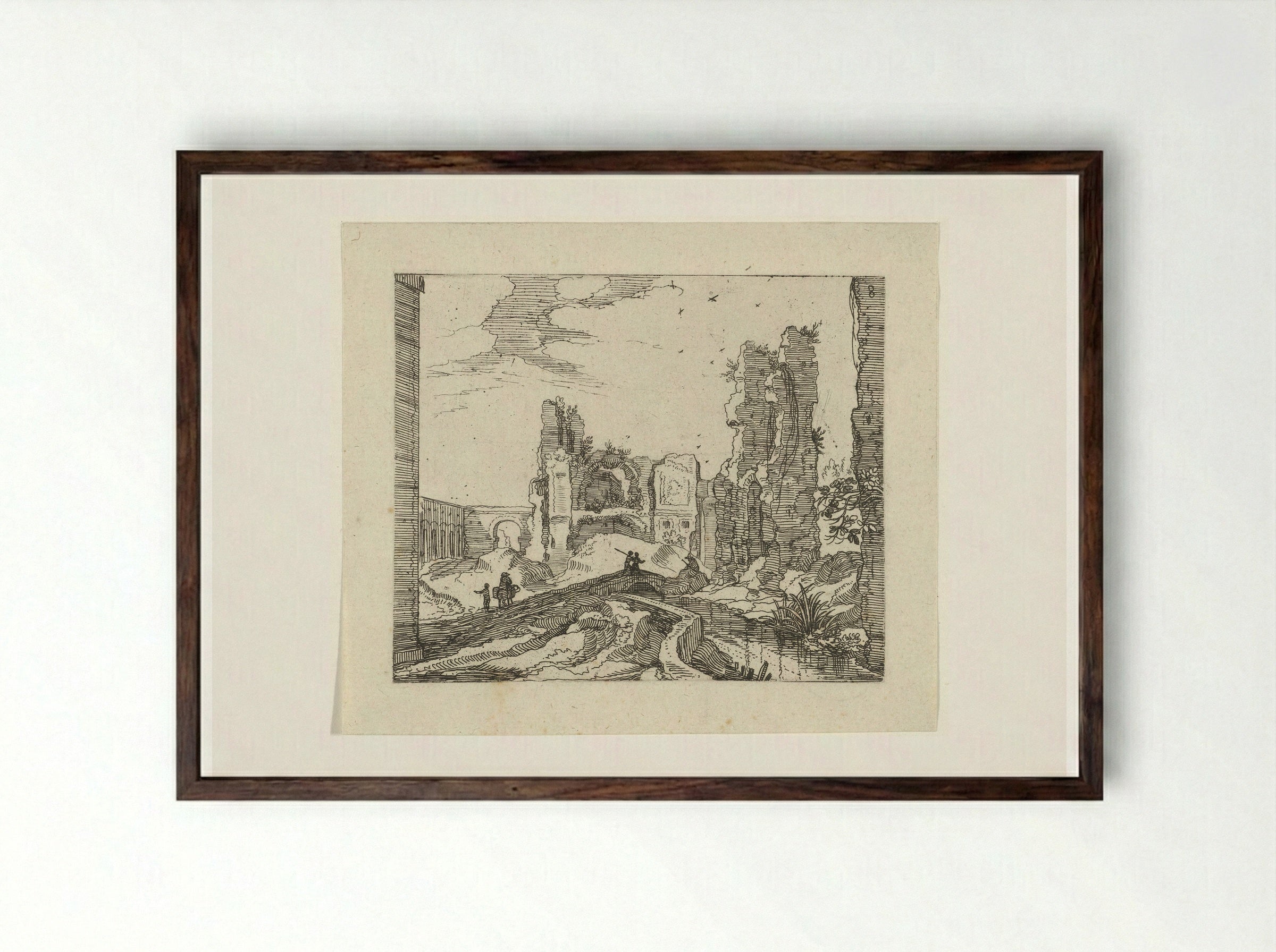 Landschap met poort en ruïne - Guilliam van Nieulandt (II) - Framed Print Dark Wood
