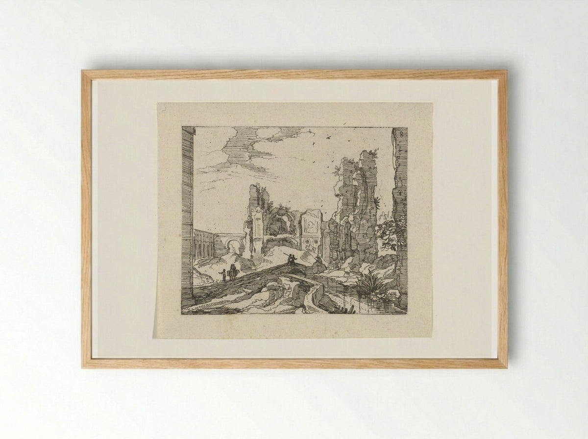 Landschap met poort en ruïne - Guilliam van Nieulandt (II) - Framed Print Wood