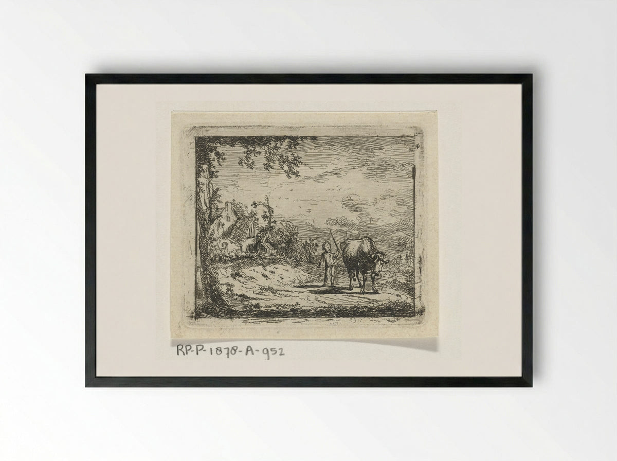 Landschap met putto en koe - Geerlig Grijpmoed - Framed Print Black