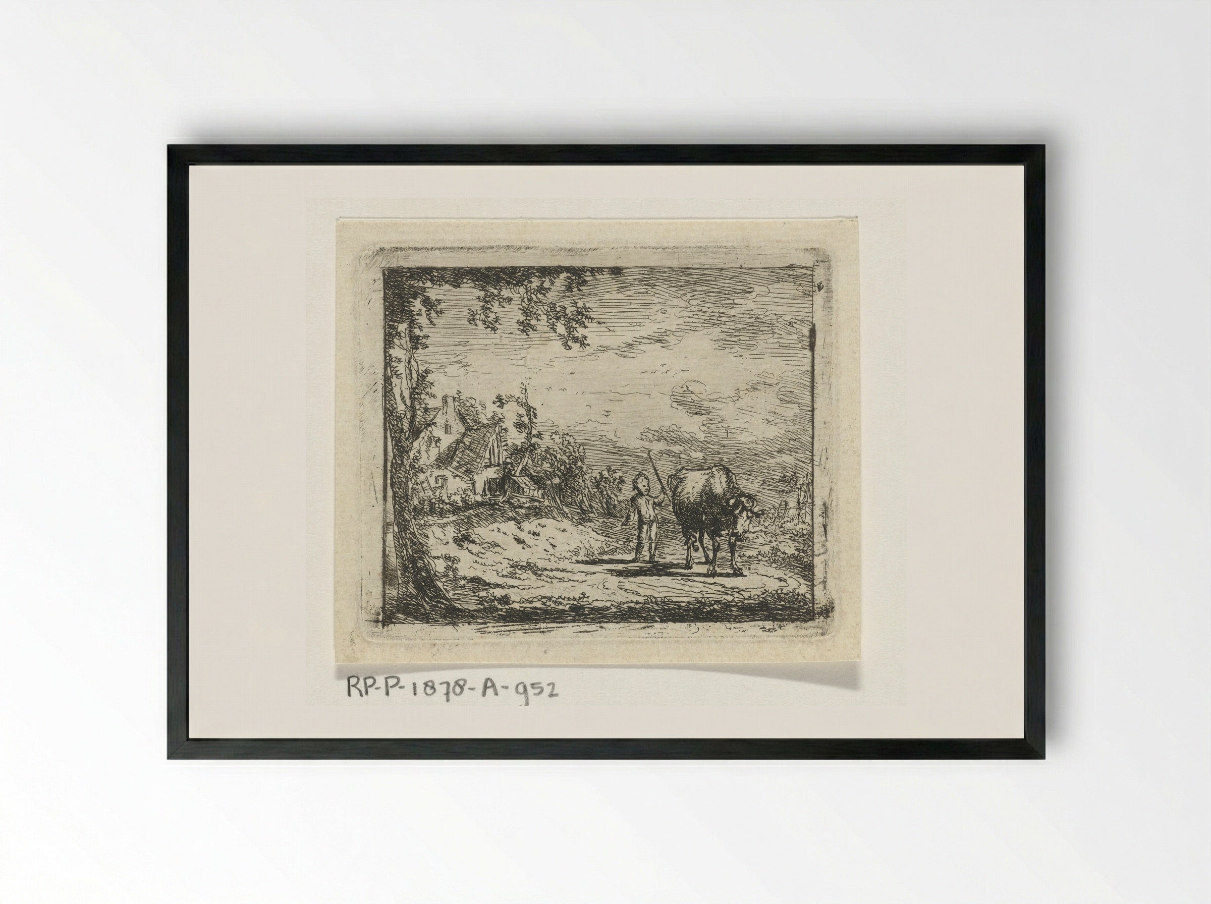 Landschap met putto en koe - Geerlig Grijpmoed - Framed Print Black