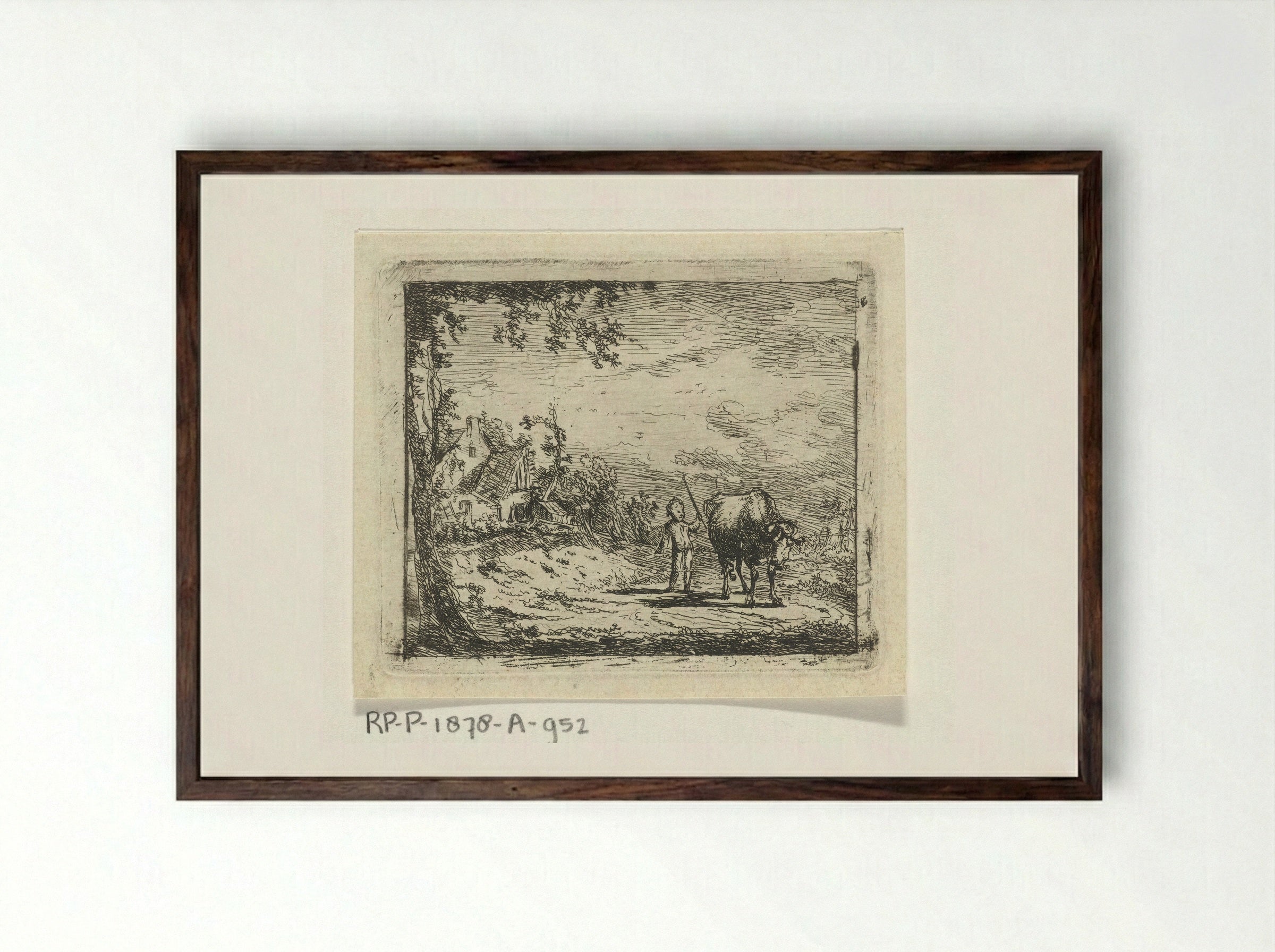 Landschap met putto en koe - Geerlig Grijpmoed - Framed Print Dark Wood