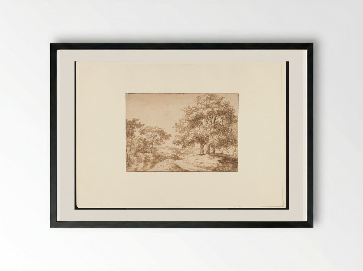 Landschap met rechts drie bomen - Jan Lievens - Framed Print Black