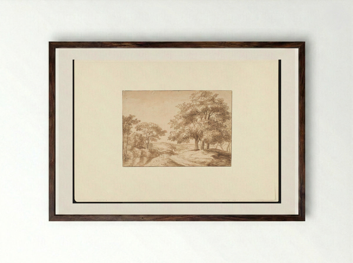 Landschap met rechts drie bomen - Jan Lievens - Framed Print Dark Wood