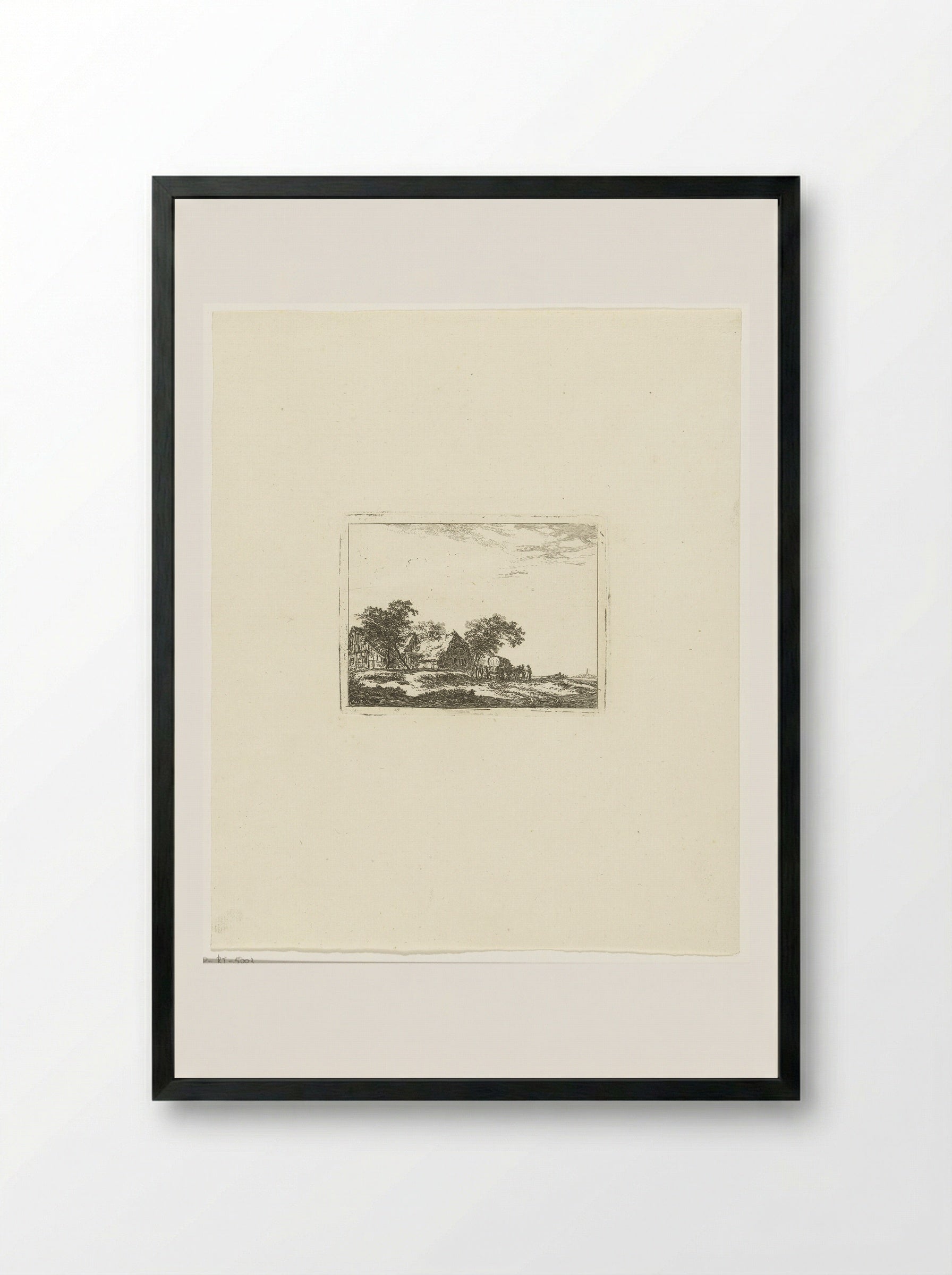 Landschap met reiskoets en passagiers - Hermanus van Brussel - Framed Print Black