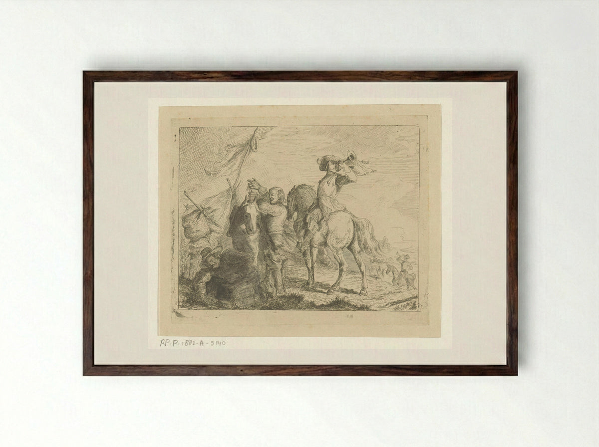 Landschap met reizigers en ruiters - Jan Karel Jacob de Jonge - Framed Print Dark Wood