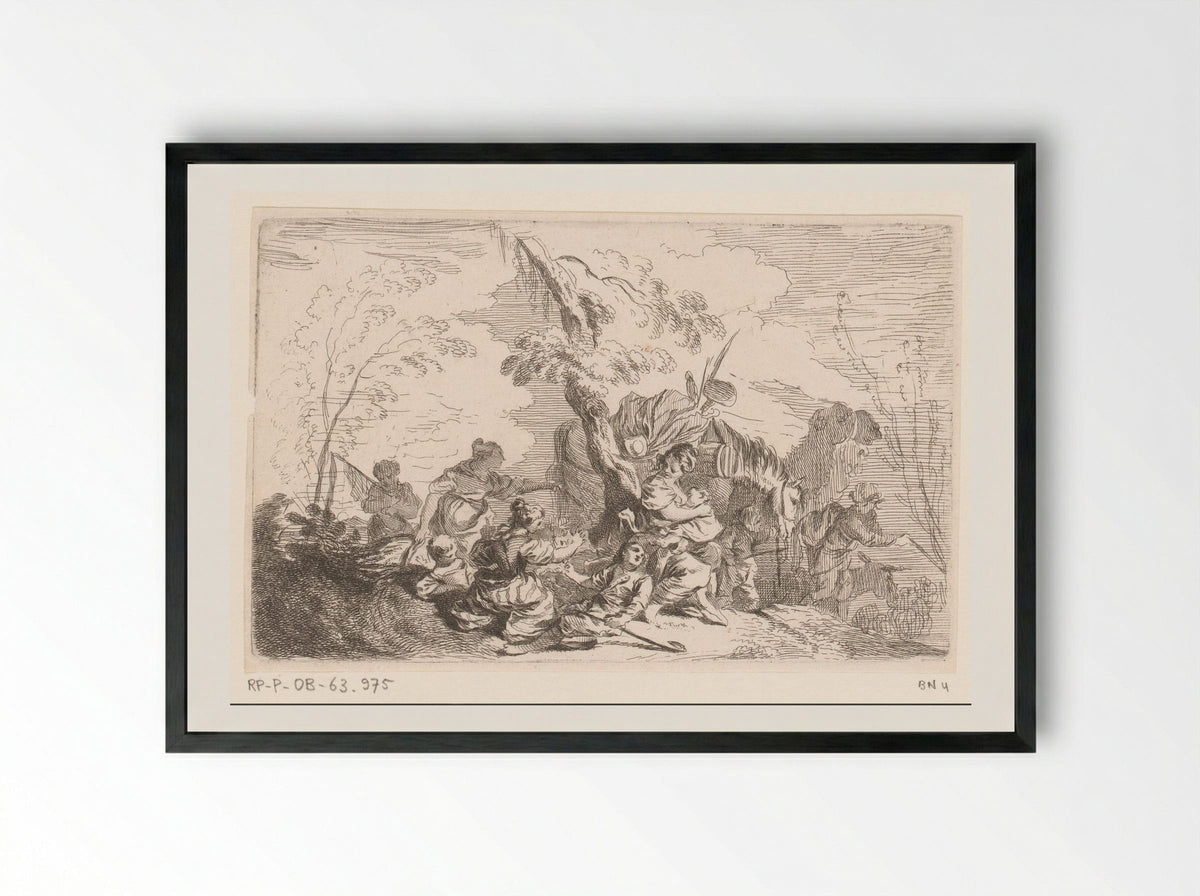 Landschap met reizigers - Jacques-Philippe Le Bas - Framed Print Black