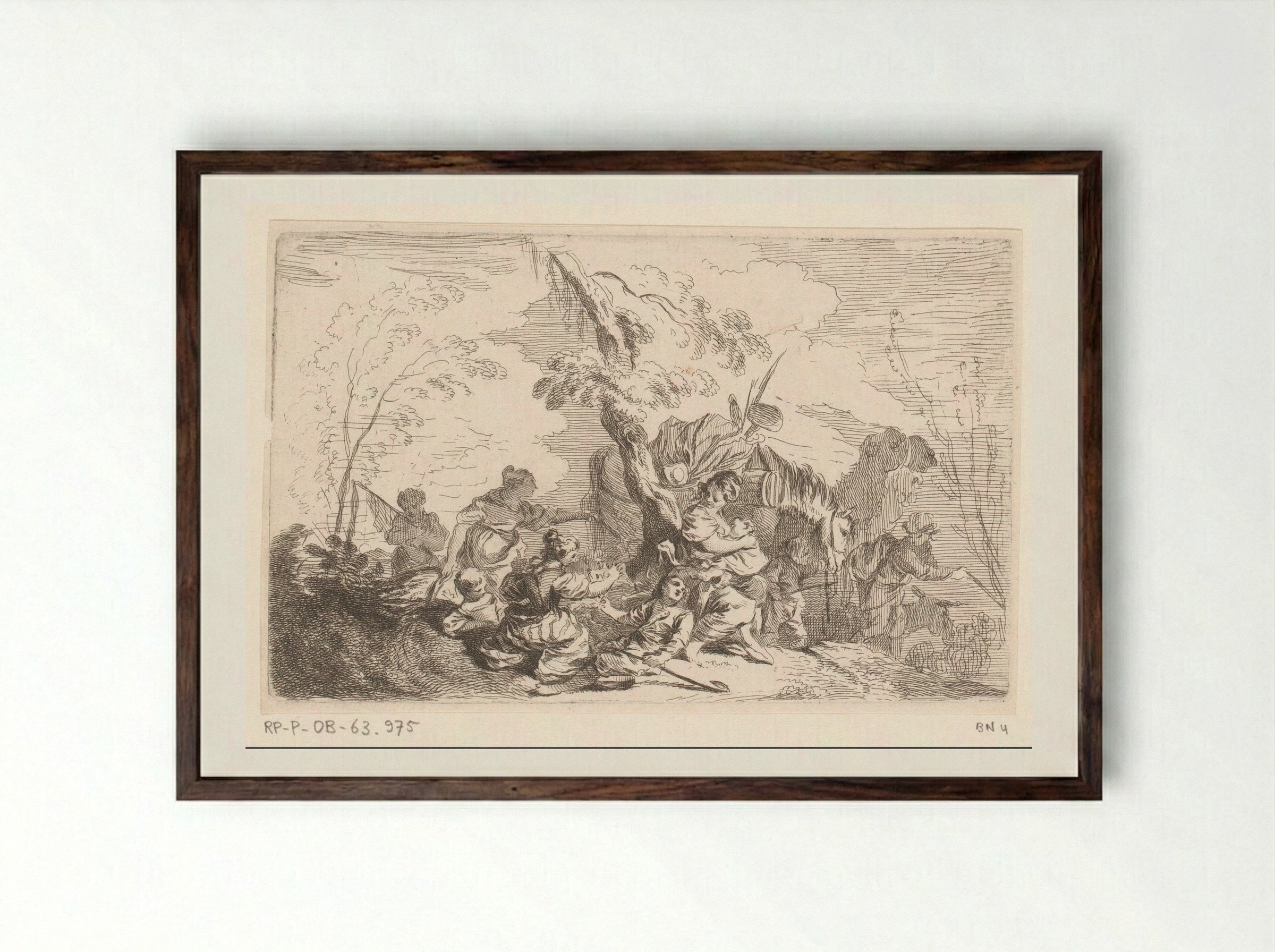 Landschap met reizigers - Jacques-Philippe Le Bas - Framed Print Dark Wood