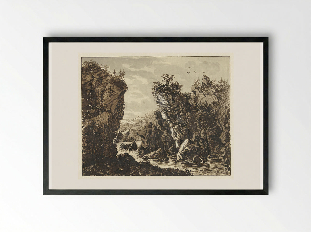 Landschap met rivier tussen rotsen - Ernst Willem Jan Bagelaar - Framed Print Black