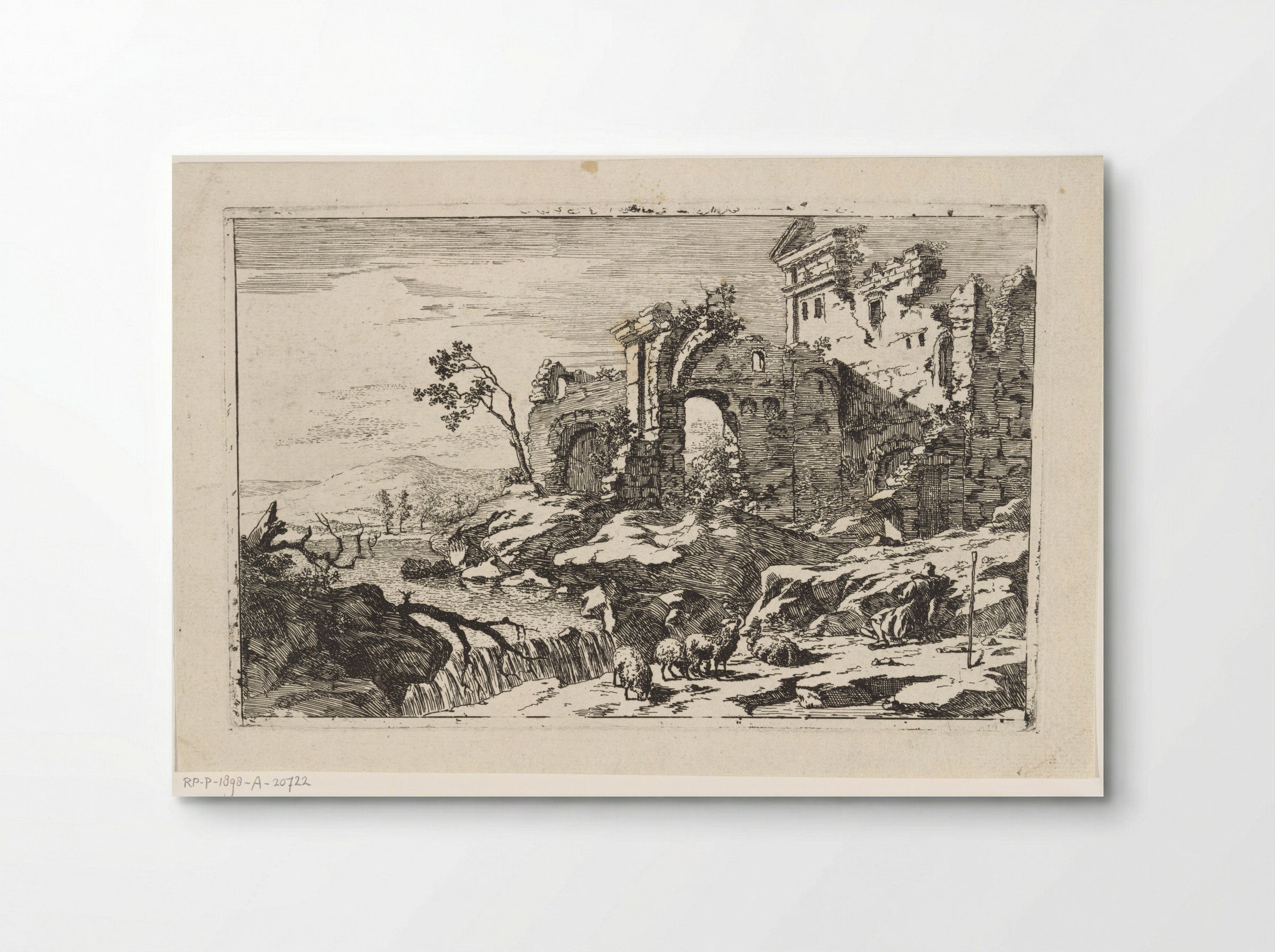 Landschap met ruïne en waterval - Jan Smees - Poster