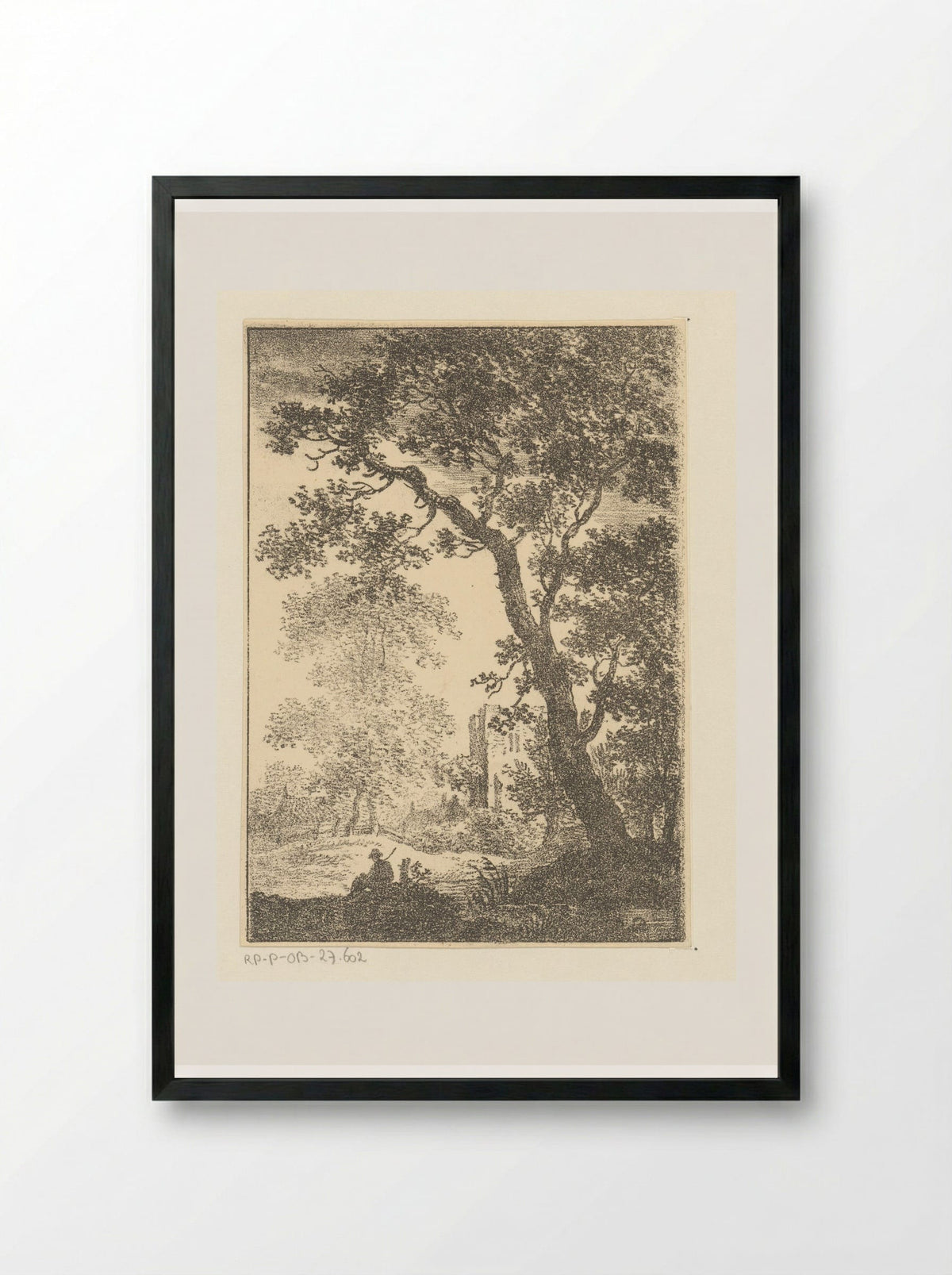 Landschap met ruïne en zittende figuur - Pieter Bartholomeusz. Barbiers - Framed Print Black