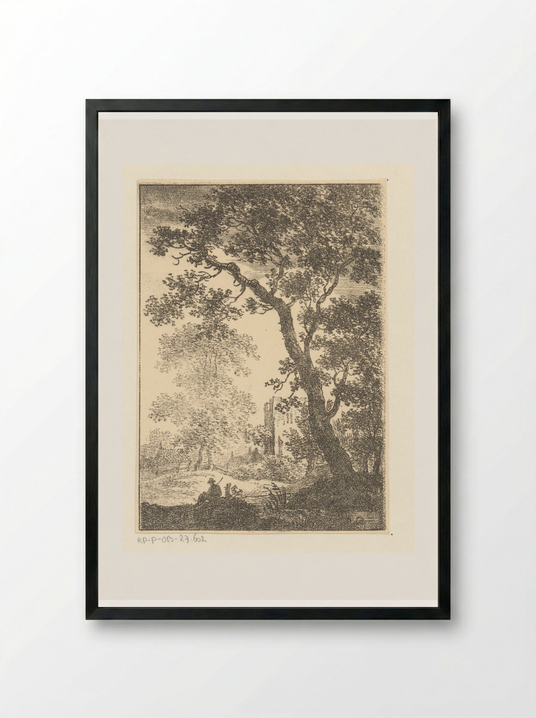 Landschap met ruïne en zittende figuur - Pieter Bartholomeusz. Barbiers - Framed Print Black