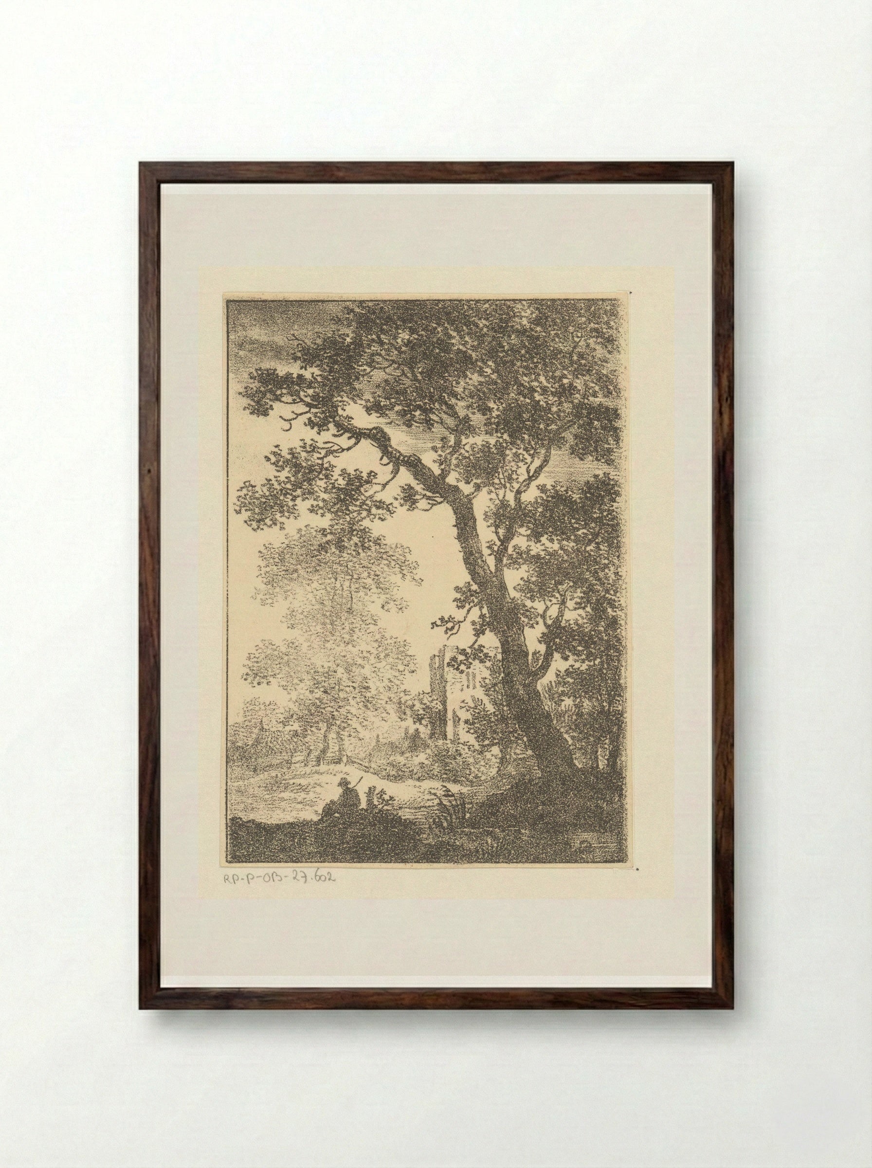Landschap met ruïne en zittende figuur - Pieter Bartholomeusz. Barbiers - Framed Print Dark Wood