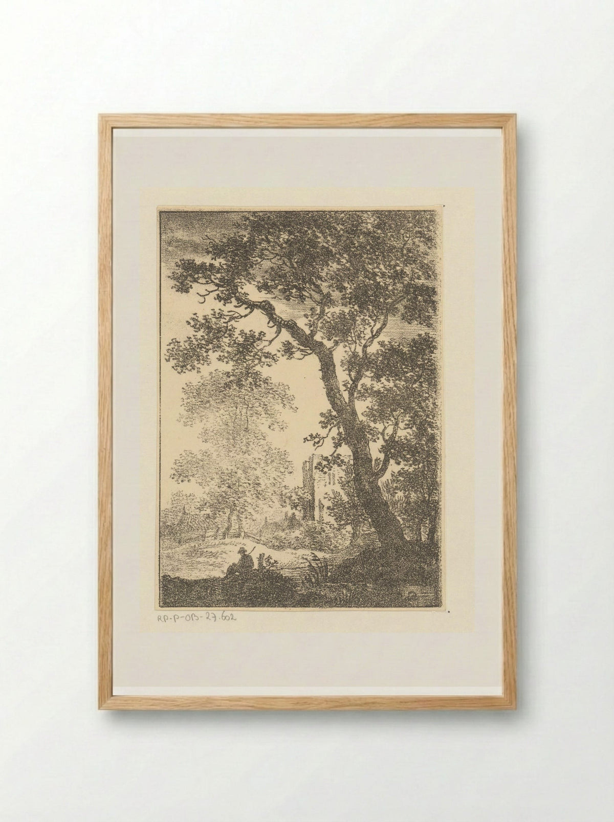 Landschap met ruïne en zittende figuur - Pieter Bartholomeusz. Barbiers - Framed Print Wood