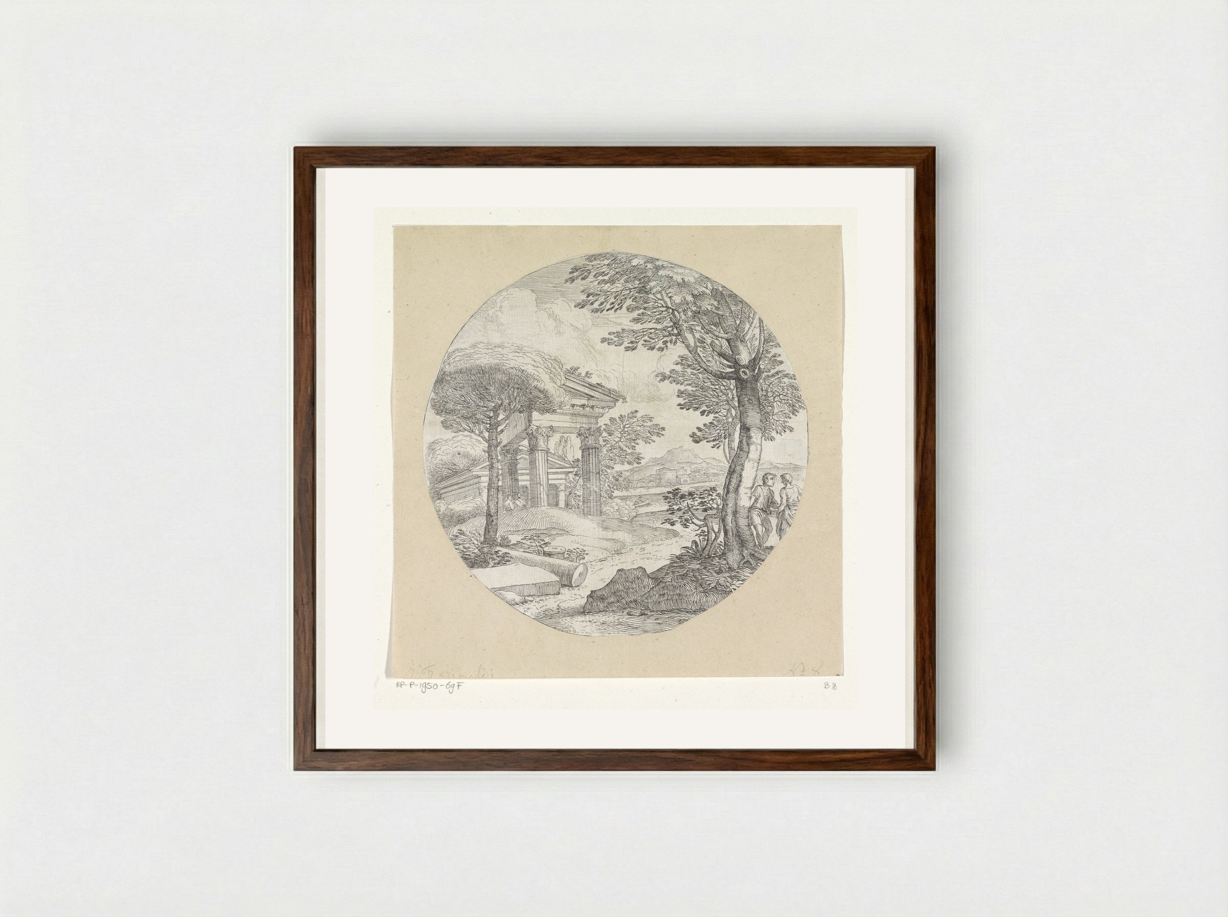 Landschap met ruïne van een tempel - Giovanni Francesco Grimaldi - Framed Print Dark Wood