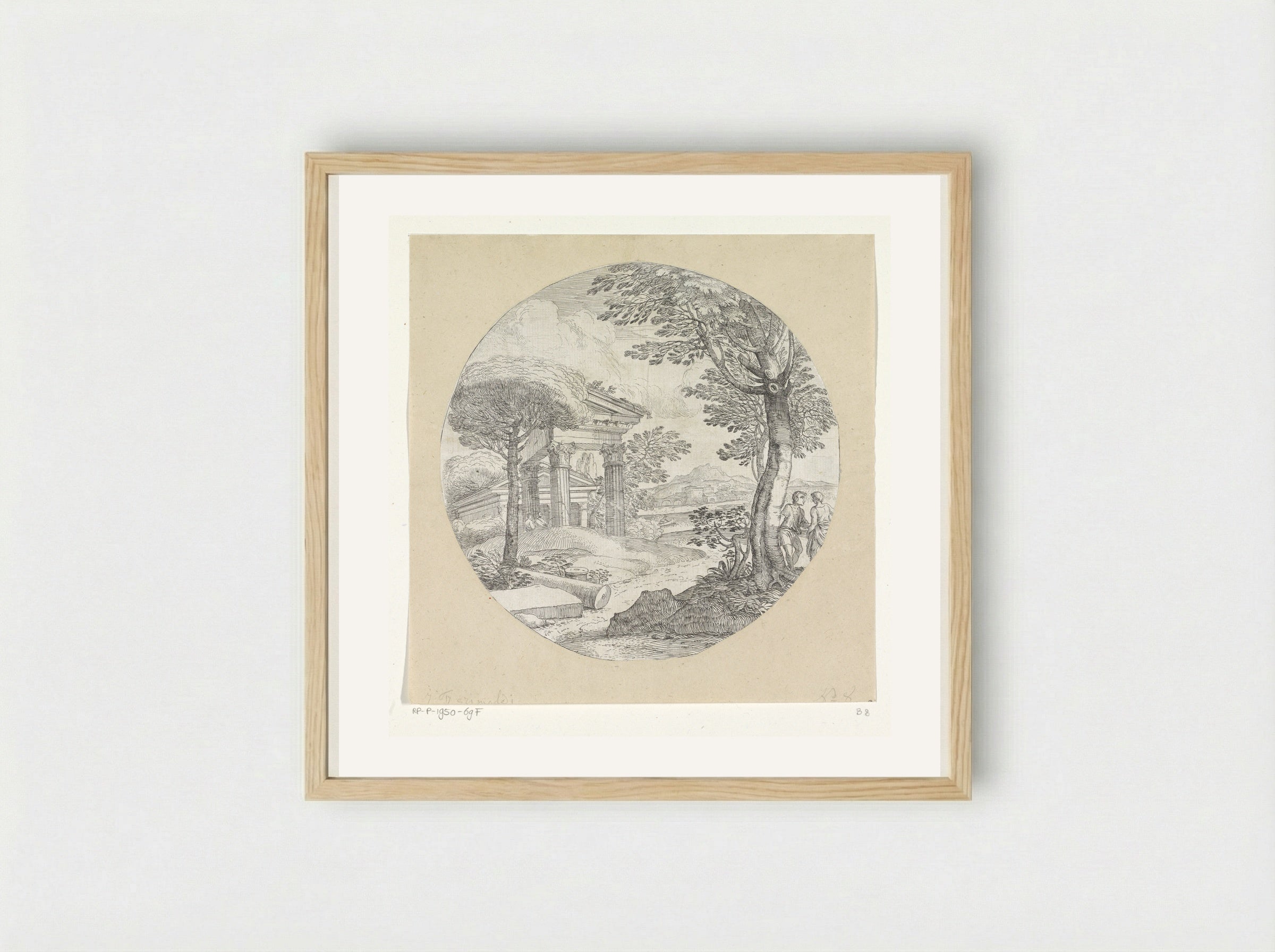 Landschap met ruïne van een tempel - Giovanni Francesco Grimaldi - Framed Print Wood