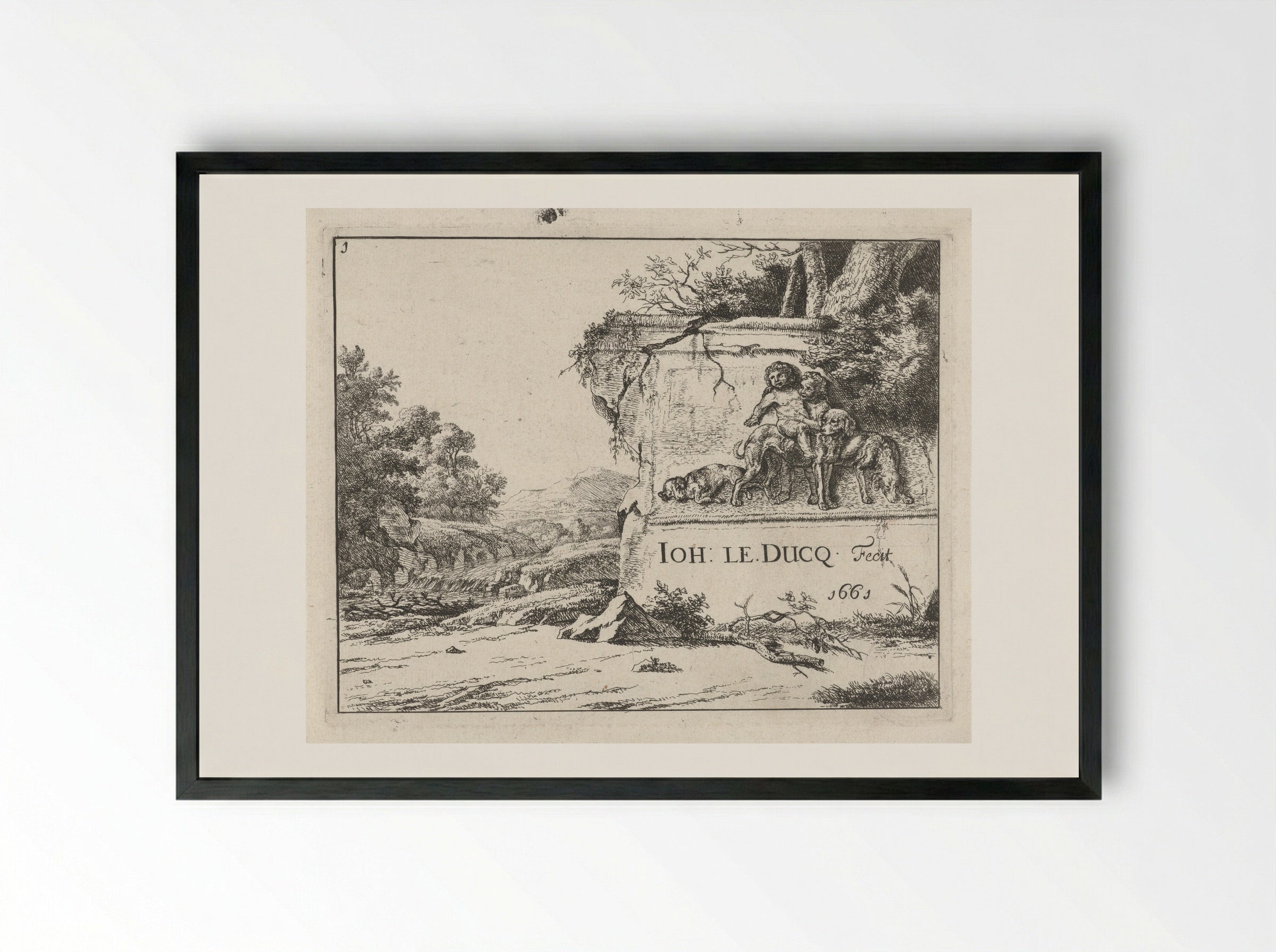Landschap met ruïne - Johan le Ducq - Framed Print Black