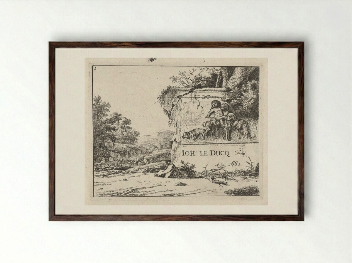 Landschap met ruïne - Johan le Ducq - Framed Print Dark Wood