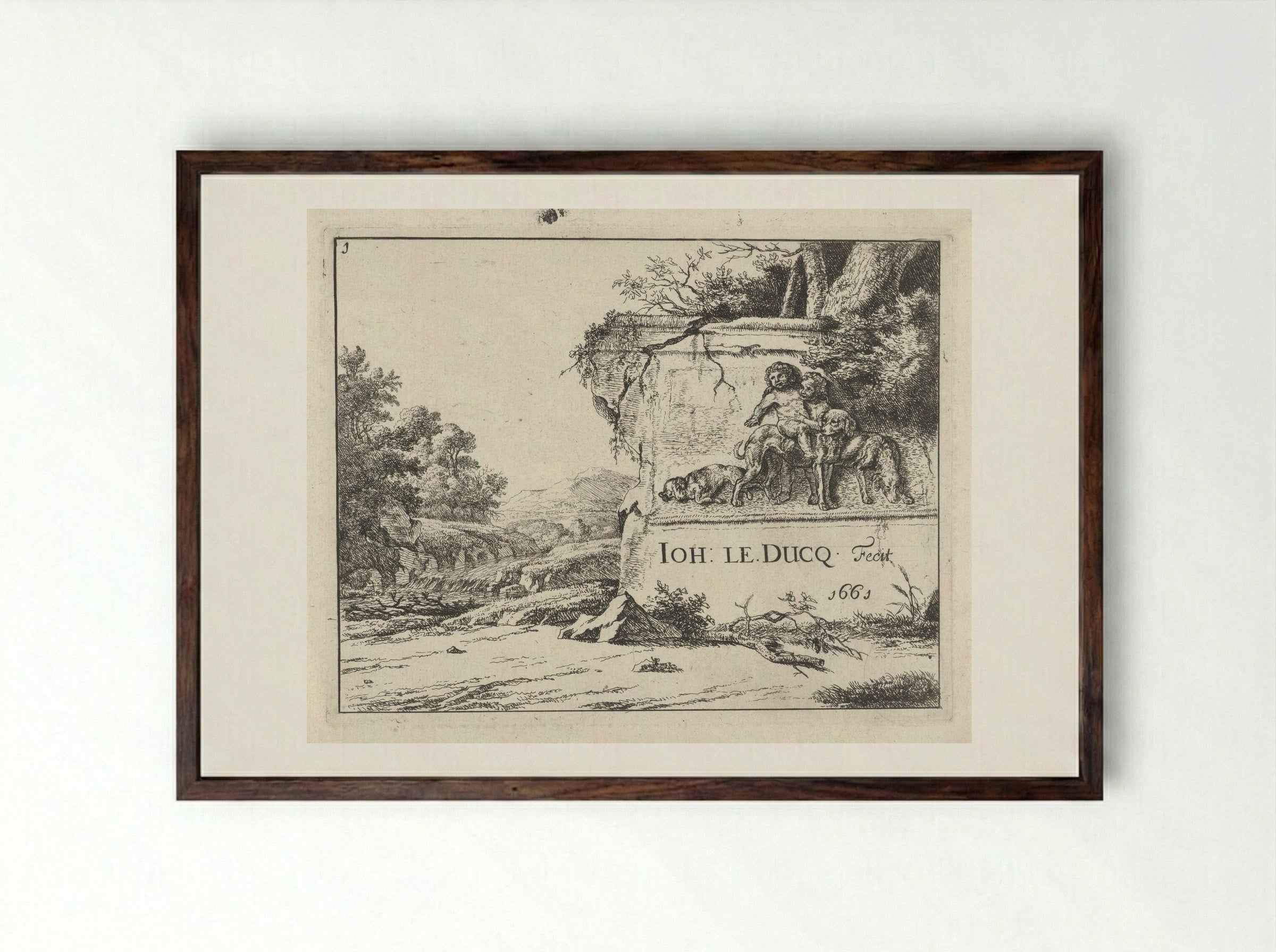 Landschap met ruïne - Johan le Ducq - Framed Print Dark Wood
