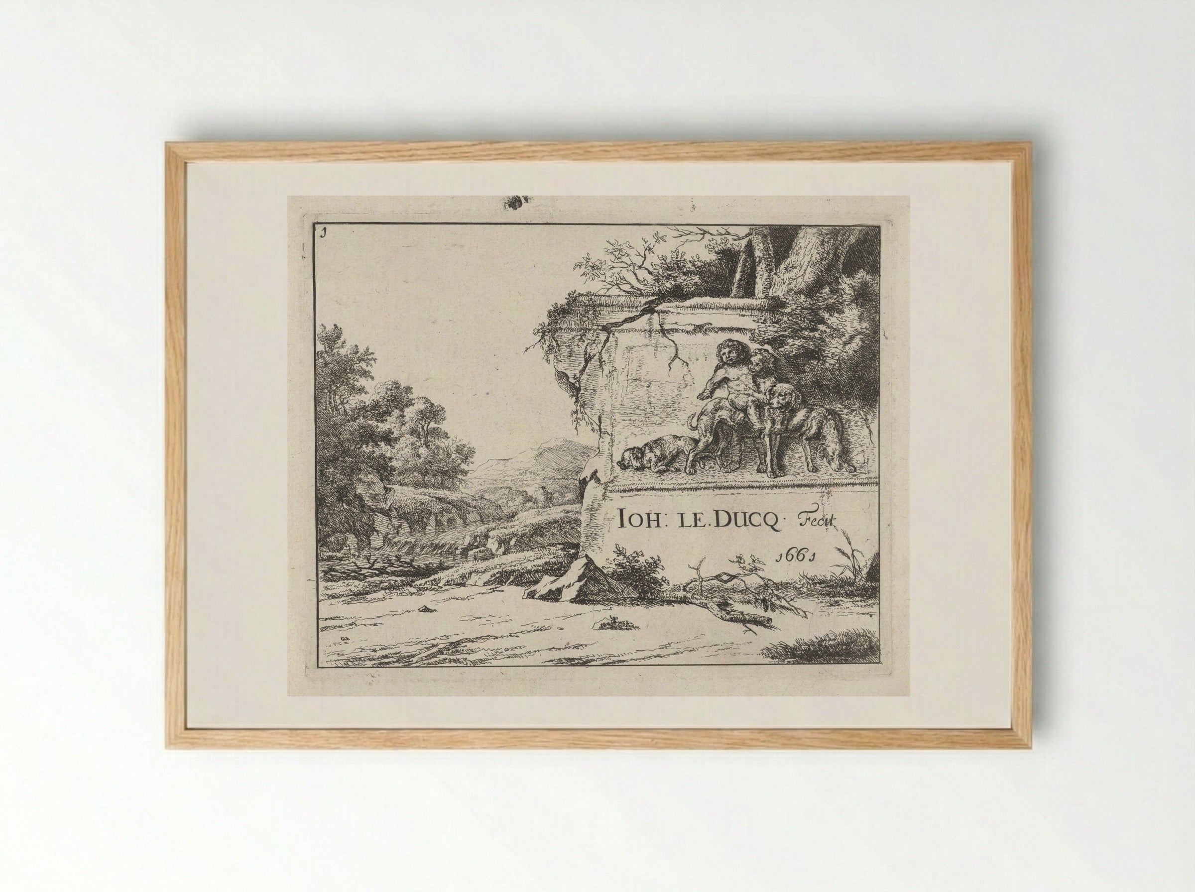 Landschap met ruïne - Johan le Ducq - Framed Print Wood
