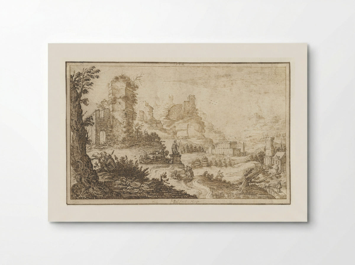 Landschap met ruïnes en een standbeeld - Herman Breckerveld - Poster