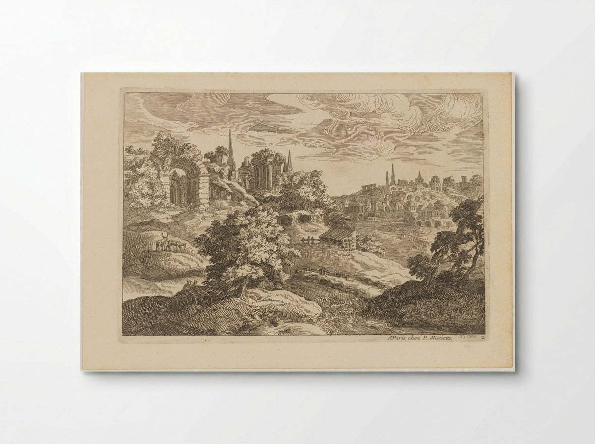 Landschap met ruïnes en herten - Moise Jean Baptiste Fouard - Poster