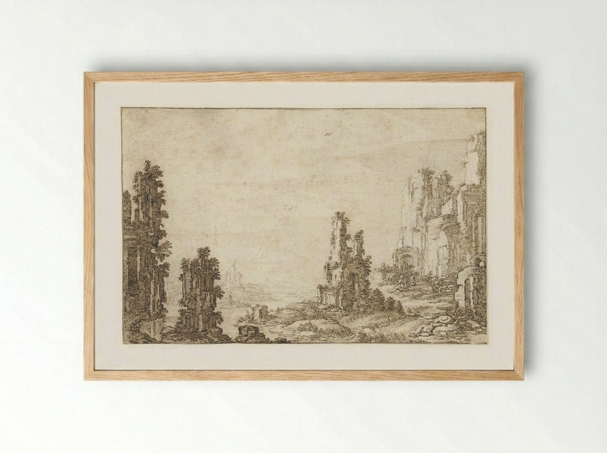 Landschap met ruïnes - Herman Breckerveld - Framed Print Wood