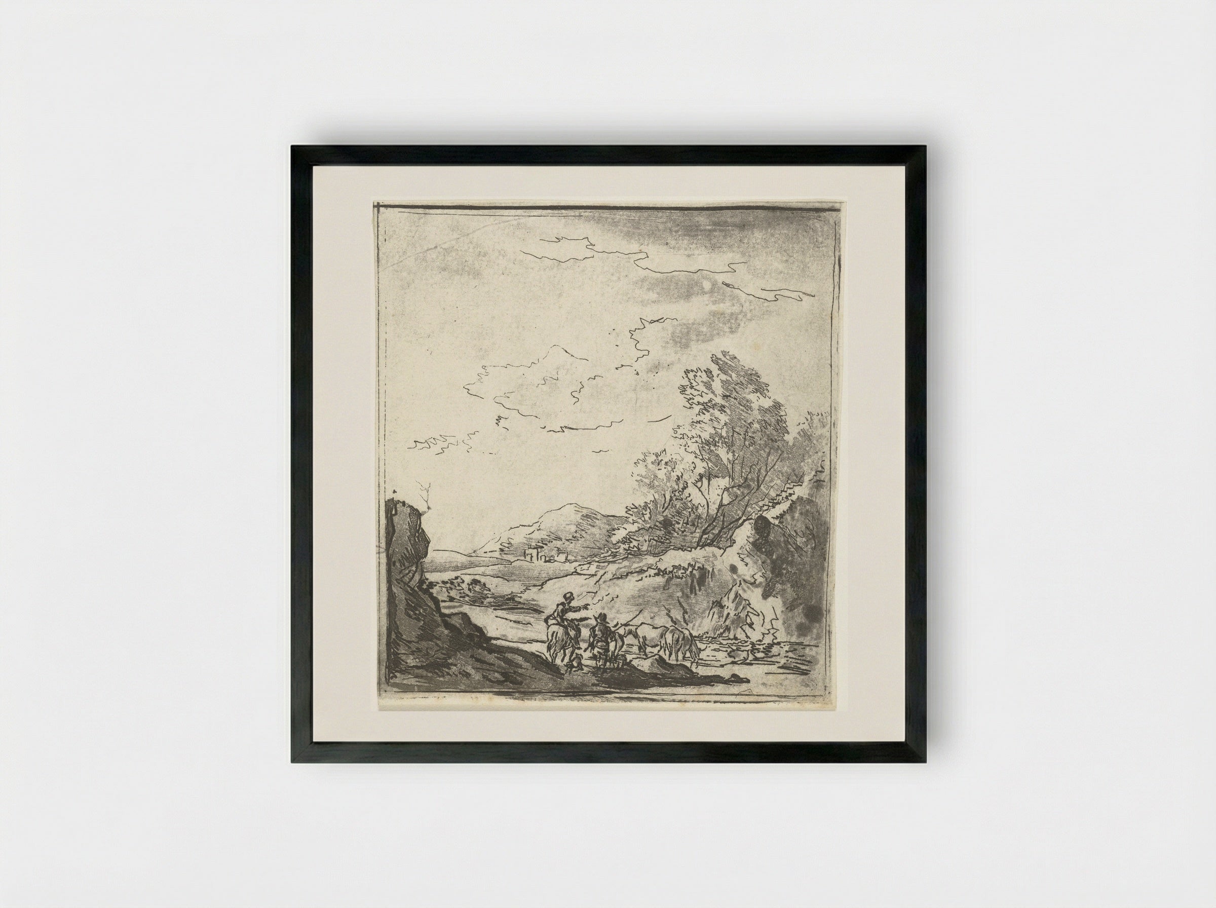 Landschap met ruiter en herder - Louis Bernard Coclers - Framed Print Black