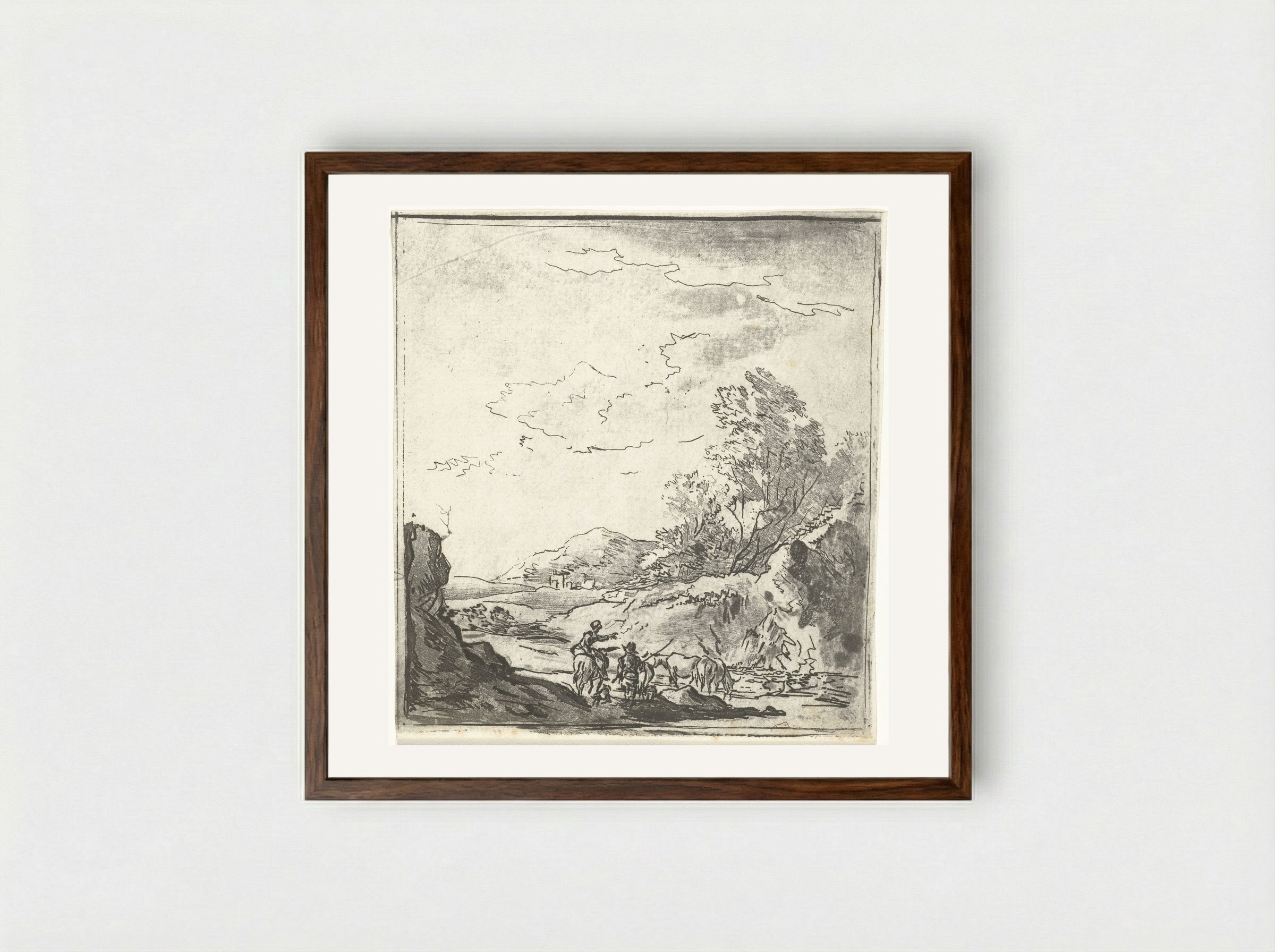 Landschap met ruiter en herder - Louis Bernard Coclers - Framed Print Dark Wood
