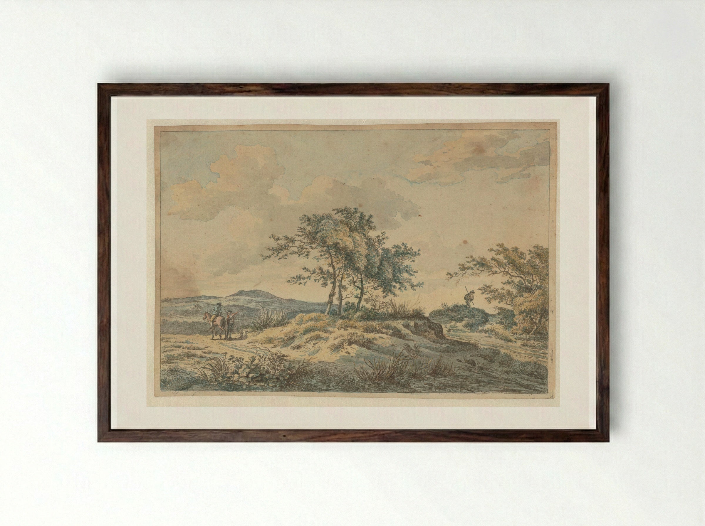 Landschap met ruiter en voetganger - Hermanus Fock - Framed Print Dark Wood