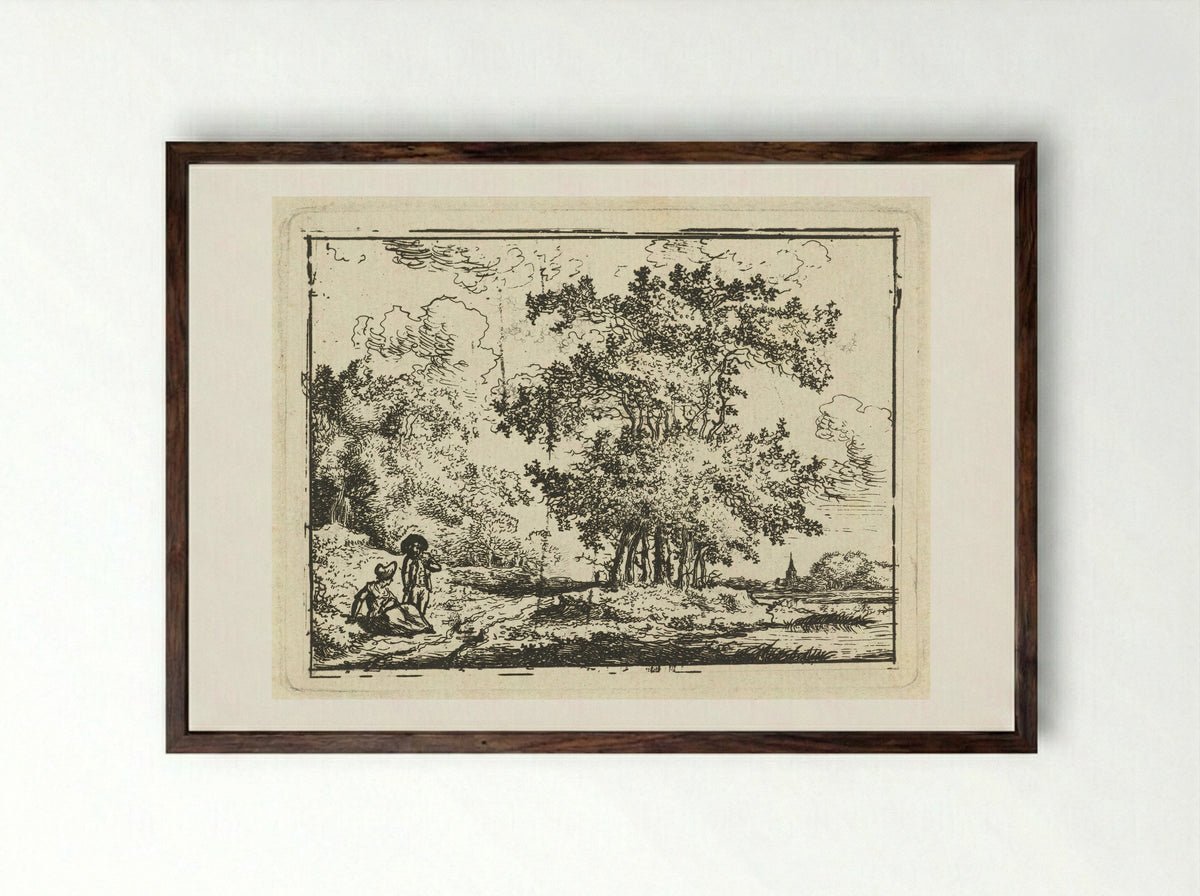 Landschap met rustend paar - Chrétien Dubois - Framed Print Dark Wood