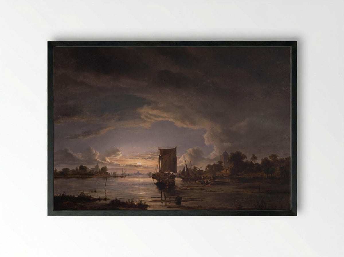 Landschap met rustende figuren onder bomen bij een water - Jacobus Theodorus Abels - Framed Print Black