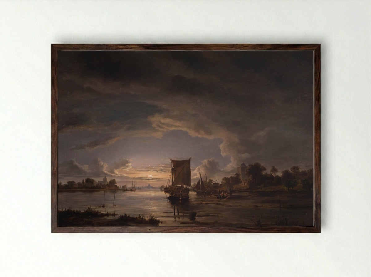 Landschap met rustende figuren onder bomen bij een water - Jacobus Theodorus Abels - Framed Print Dark Wood
