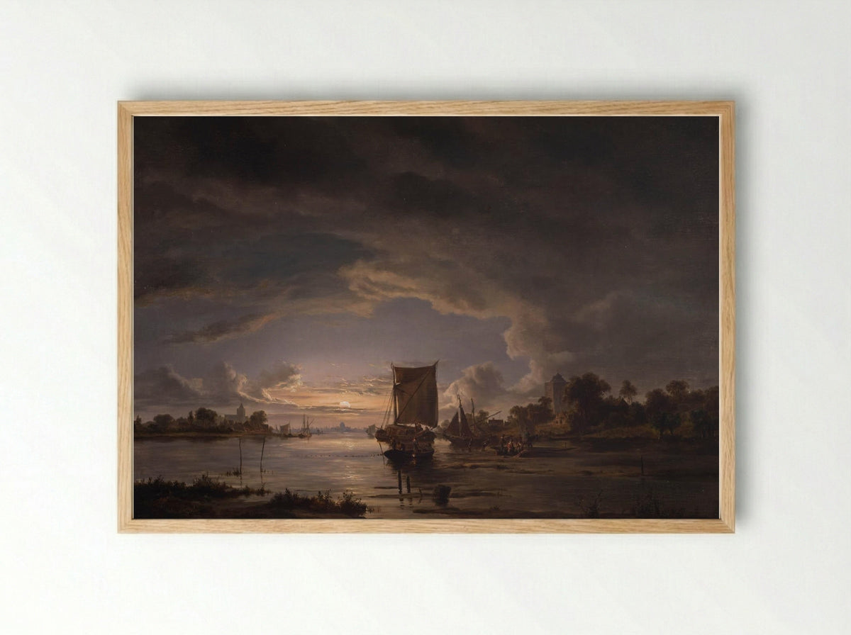 Landschap met rustende figuren onder bomen bij een water - Jacobus Theodorus Abels - Framed Print Wood