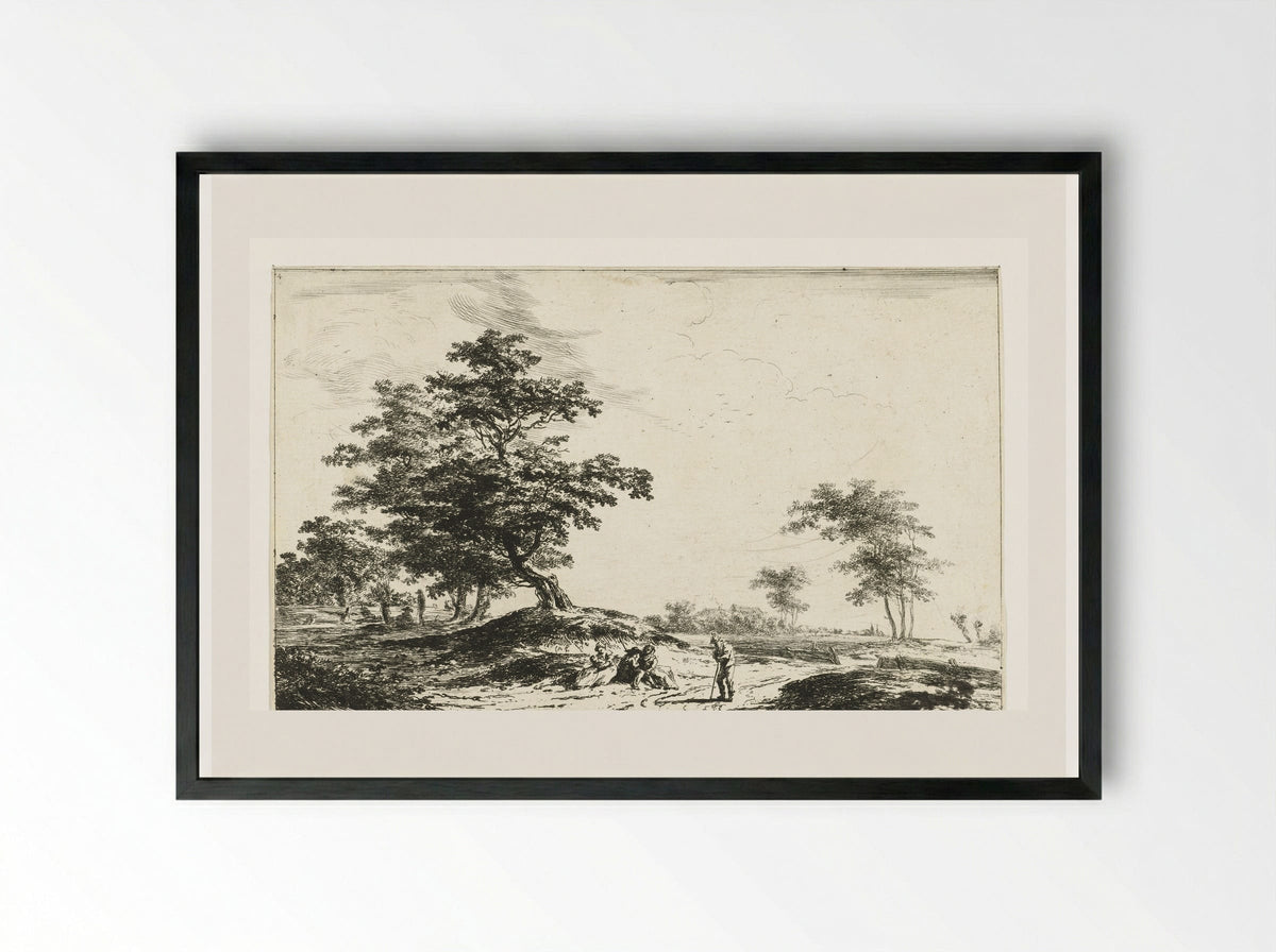 Landschap met rustende figuren - Hermanus van Brussel - Framed Print Black
