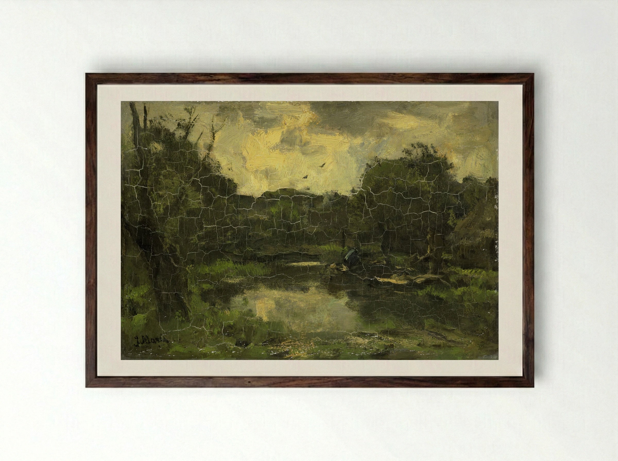 Landschap met schuit - Jacob Maris - Framed Print Dark Wood