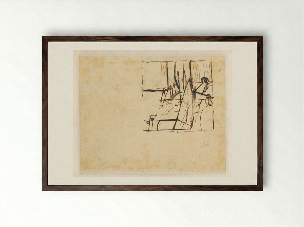 Landschap met staande figuren en hanenkoppen - Herman Kruyder - Framed Print Dark Wood